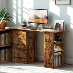 FURNOS Industrial Rustic 120CM Computer Desk With 3 Drawers & Shelves in Brown - thumbnail 2