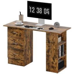 FURNOS Industrial Rustic 120CM Computer Desk With 3 Drawers & Shelves in Brown - thumbnail 7