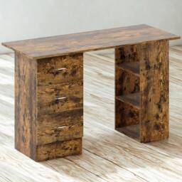 FURNOS Industrial Rustic 120CM Computer Desk With 3 Drawers & Shelves in Brown - thumbnail 1