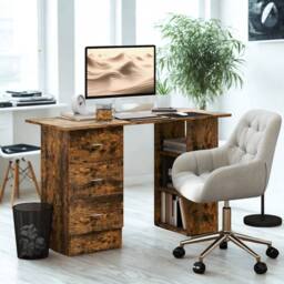 FURNOS Industrial Rustic 120CM Computer Desk With 3 Drawers & Shelves in Brown - thumbnail 6