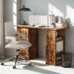 FURNOS Industrial Rustic 120CM Computer Desk With 3 Drawers & Shelves in Brown - thumbnail 3