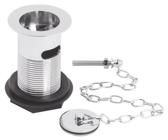 Balterley Round Basin Waste with Brass Plug & Link Chain, Slotted - Chrome in Silver - image 1