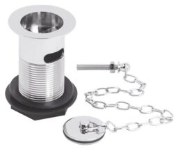 Balterley Round Basin Waste with Brass Plug & Link Chain, Slotted - Chrome in Silver - thumbnail 1