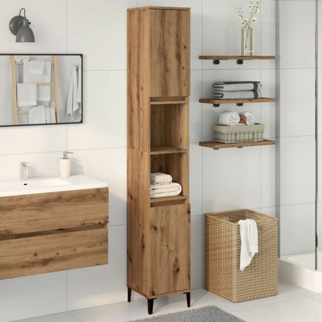 Berkfield Home Bathroom Cabinet Artisan Oak 30x30x190 cm Engineered Wood in Brown - Size: 30 x 30 x 190 cm - image 1