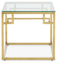 Orsina Gold Brushed Side Table, Tempered Glass Top Side Table, Steel Frame Bedside Table, Cocktail Table for Home