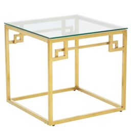 Orsina Gold Brushed Side Table, Tempered Glass Top Side Table, Steel Frame Bedside Table, Cocktail Table for Home - thumbnail 2