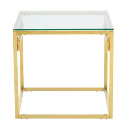 Orsina Gold Brushed Side Table, Tempered Glass Top Side Table, Steel Frame Bedside Table, Cocktail Table for Home - thumbnail 3