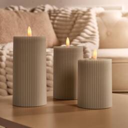 OHS Set of 3 Ribbed Flameless LED Candles Decorative Lights Party Home in Natural - thumbnail 1