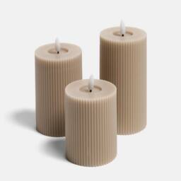 OHS Set of 3 Ribbed Flameless LED Candles Decorative Lights Party Home in Natural - thumbnail 4