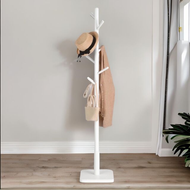 FURNOS Wooden Square Base Coat Stand With 8 Hooks in Natural - image 1