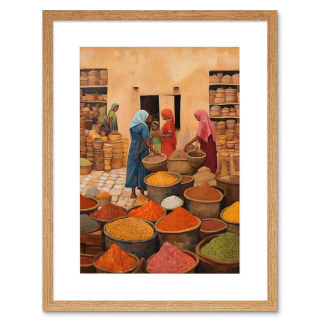 "Artery8 Wall Art Print Traditional Rural Indian Food Market Watercolour Artwork Spices Herbs Artwork Framed 9X7 Inch in Beige - Size: W7"" x H9""" - image 1