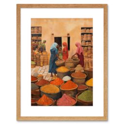 "Artery8 Wall Art Print Traditional Rural Indian Food Market Watercolour Artwork Spices Herbs Artwork Framed 9X7 Inch in Beige - Size: W7"" x H9""" - thumbnail 1