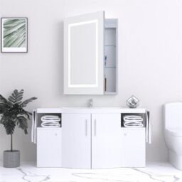 Clifton 70cm Tall LED (Rectangle) Bathroom Mirror Cabinet in Natural - thumbnail 2