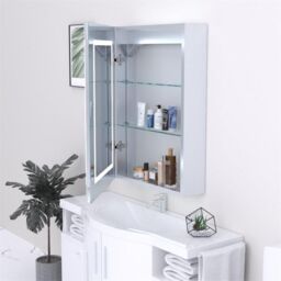 Clifton 70cm Tall LED (Rectangle) Bathroom Mirror Cabinet in Natural - thumbnail 3