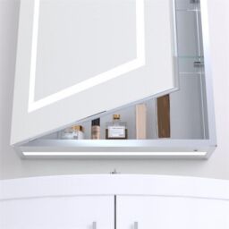 Clifton 70cm Tall LED (Rectangle) Bathroom Mirror Cabinet in Natural - thumbnail 4