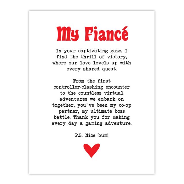 "Artery8 Love Poem Gamer Nerd Fiancé Romantic Poetry Fun Wall Art Print in White - Size: W24"" x H32""" - image 1