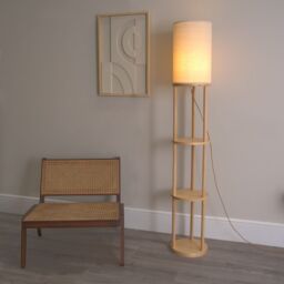 ValueLights Elsa Natural Wooden 3 Tier Floor Lamp with Fabric Shade & LED Bulb