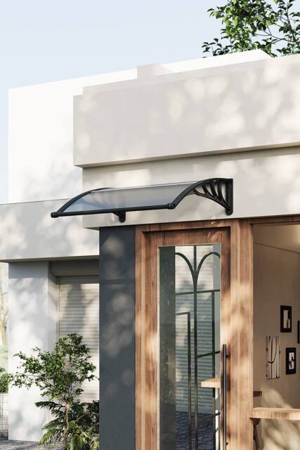 Living and Home Outdoor Door Canopy Window Awning with Drainage Channel in Dark Grey - Size: Medium - image 1
