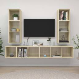 Berkfield Home Wall-mounted TV Cabinets 4 pcs Sonoma Oak Engineered Wood in Light Beige - thumbnail 2