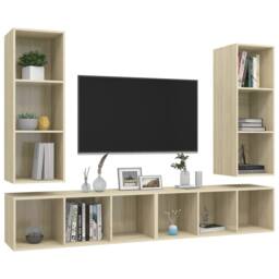 Berkfield Home Wall-mounted TV Cabinets 4 pcs Sonoma Oak Engineered Wood in Light Beige - thumbnail 1