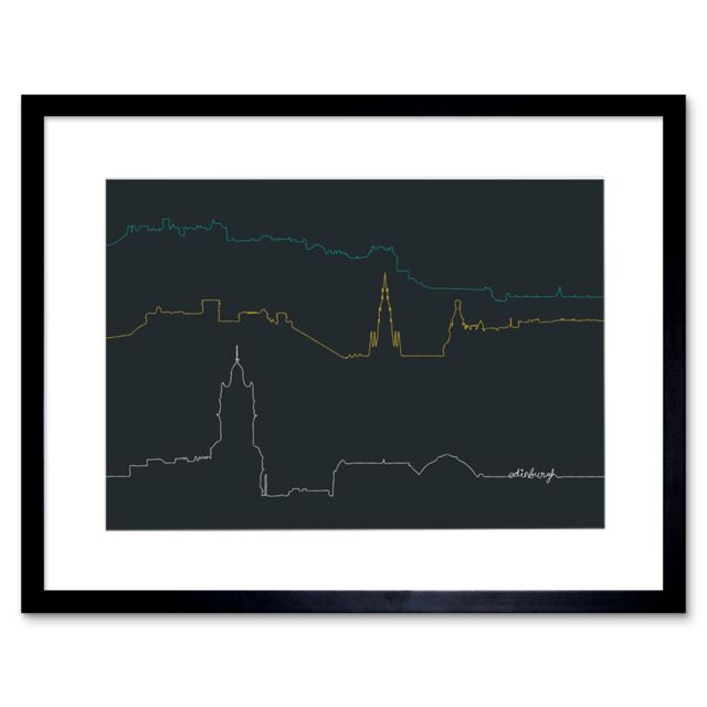 "Artery8 Wall Art Print Edinburgh Scotland Cityscape Skyline Line Drawing Framed Art in Black - Size: W7"" x H9""" - image 1