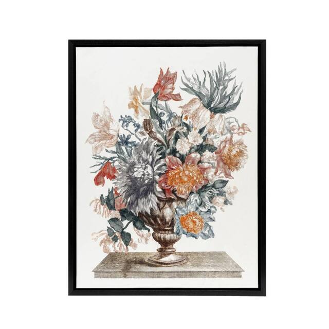 "Artery8 Stone Vase with Flower Bouquet Johan Teyler Black Framed Canvas Art in White - Size: W12"" x H16""" - image 1