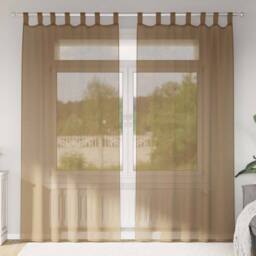 Berkfield Home Voile Curtains with Loops 2 pcs Light Brown 140x225 cm - thumbnail 2