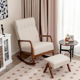 Rocking Chair with Ottoman Upholstered Fabric Tufted Glider Chair & Footrest Set