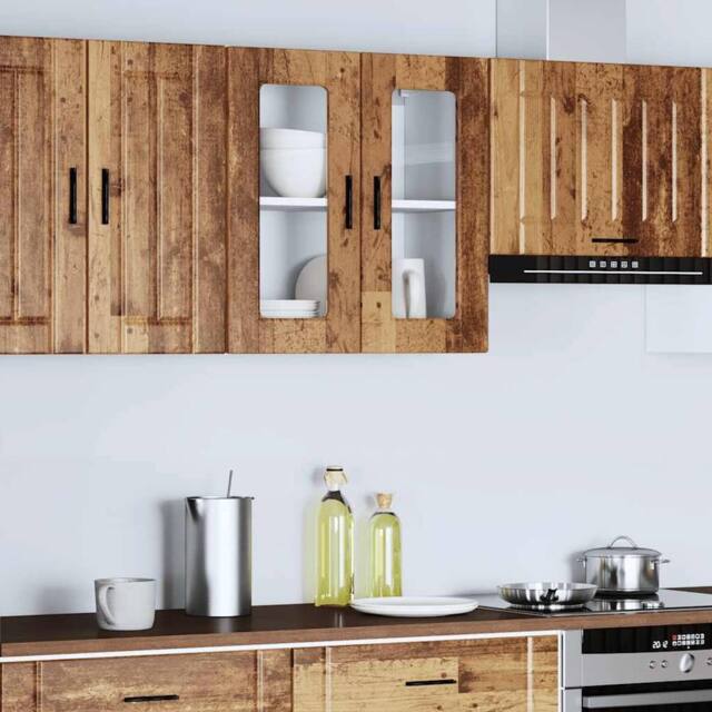 Berkfield Home Kitchen Wall Cabinet with Glass Door Porto Old Wood in Brown - image 1