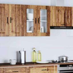 Berkfield Home Kitchen Wall Cabinet with Glass Door Porto Old Wood in Brown - thumbnail 2