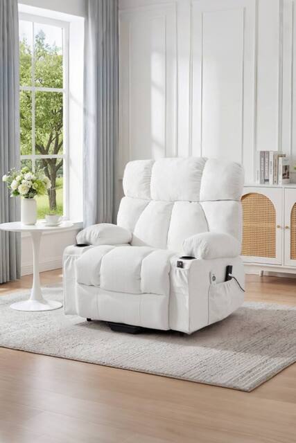 Living and Home Electric Recliner Chair Single Sofa with Heating & Massage Function in White - image 1
