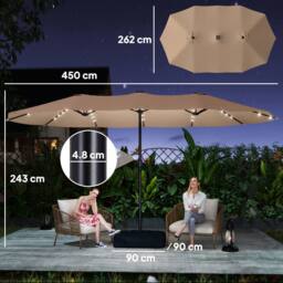 OUTSUNNY 4.5m Double Sided Garden Parasol w/ 60 Solar LED Lights in Khaki - thumbnail 3