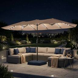 OUTSUNNY 4.5m Double Sided Garden Parasol w/ 60 Solar LED Lights in Khaki - thumbnail 1