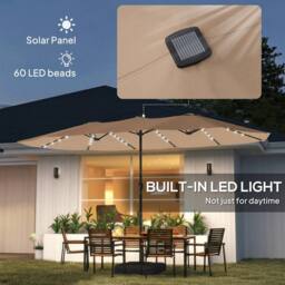 OUTSUNNY 4.5m Double Sided Garden Parasol w/ 60 Solar LED Lights in Khaki - thumbnail 5
