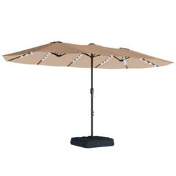 OUTSUNNY 4.5m Double Sided Garden Parasol w/ 60 Solar LED Lights in Khaki - thumbnail 2