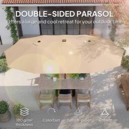 OUTSUNNY 4.5m Double Sided Garden Parasol w/ 60 Solar LED Lights in Khaki - thumbnail 4