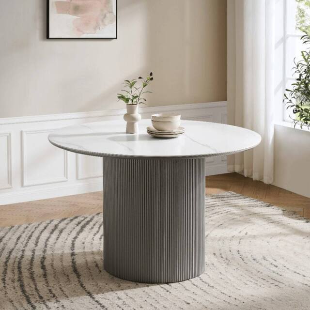Modish Furnishing Lucas Grey Round Dining Table With White Ceramic Top - image 1