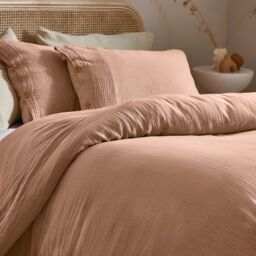 Yard Lark 100% Cotton Muslin Duvet Cover Set in Dusty Pink - Size: Single - thumbnail 2