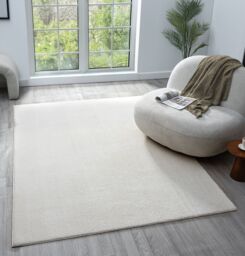 Desire Rugs Comfy Washable Low Pile Living Room Area Rug - Anti-Slip Felt Backing in Cream - Size: 60 cm x 100 cm