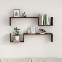 Berkfield Home Wall Shelves 2 pcs Smoked Oak 100x15x20 cm Engineered Wood in Brown - Size: 100 x 15 x 20 cm - thumbnail 3