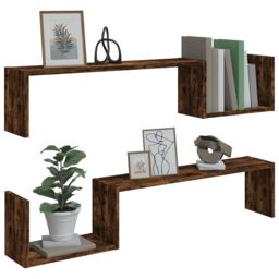 Berkfield Home Wall Shelves 2 pcs Smoked Oak 100x15x20 cm Engineered Wood in Brown - Size: 100 x 15 x 20 cm - thumbnail 4