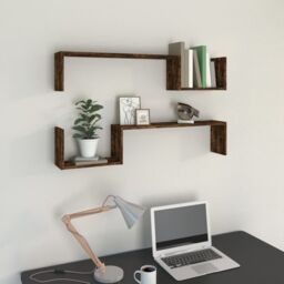 Berkfield Home Wall Shelves 2 pcs Smoked Oak 100x15x20 cm Engineered Wood in Brown - Size: 100 x 15 x 20 cm - thumbnail 1
