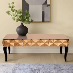 Orsina Modern Copper Coffee Table, Spacious Decorative Table With 3D Drawers, Rectangular Coffee Table For Bedrooms in Gold - thumbnail 1