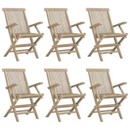 Berkfield Home Folding Garden Chairs 6 pcs Grey 56x61x89 cm Solid Wood Teak - Size: 56 x 61 x 89 cm - thumbnail 2