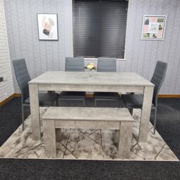KOSY KOALA Dining Table with 4 Chairs & 1 Bench Kitchen Dining Set for 6 in Grey - Size: 140 cm x 80 cm