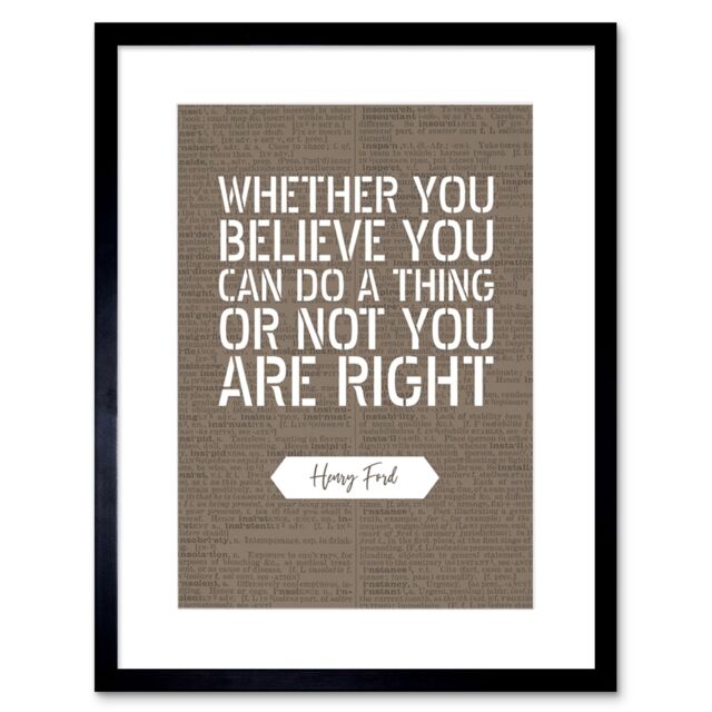 "Artery8 Wall Art Print Dictionary Page Quote Henry Ford You Are Right Artwork Framed 9X7 Inch in Black - Size: W7"" x H9""" - image 1