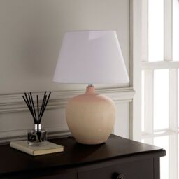 K LIVING Table Lamp Pink Glazed Ceramic Base & White Fabric coated Shade - thumbnail 3