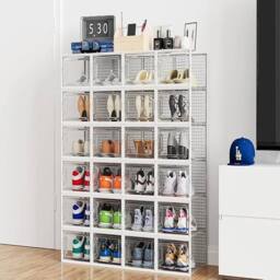 SPETLEK White 12 x Stackable Foldable Boxes Trainers Organiser Clear Plastic Box - thumbnail 3