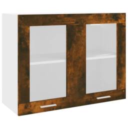Berkfield Home Hanging Glass Cabinet Smoked Oak 80x31x60 cm Engineered Wood in Brown - Size: 80 x 31 x 60 cm - thumbnail 2