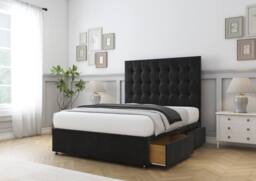 "Sloomy Alabama Plush Divan Bed Base No Drawers With 26"" Strutted Headboard in Black - Size: Super King" - thumbnail 4